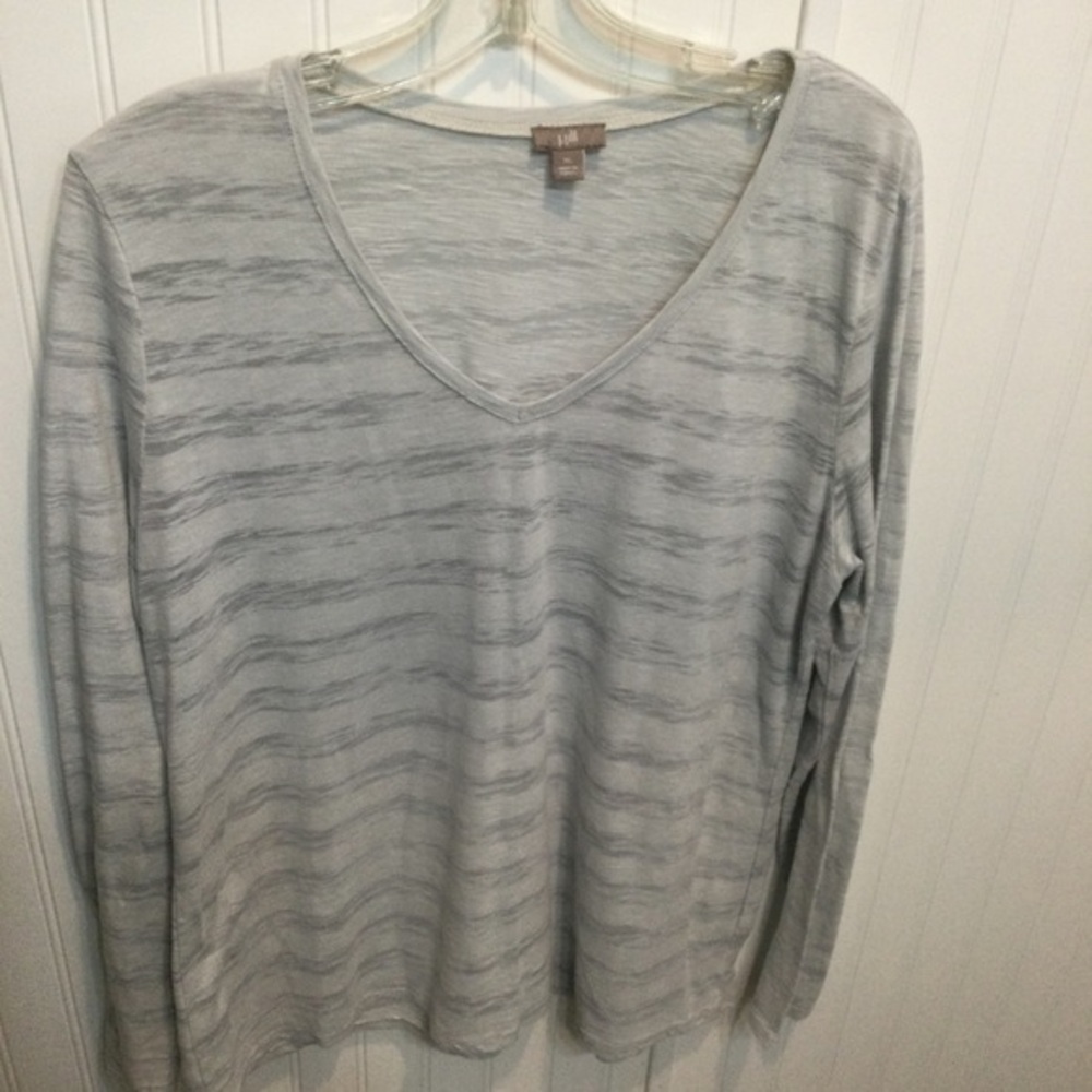 J.Jill Long Sleeve Gray & White V Neck Casual Top Size XL